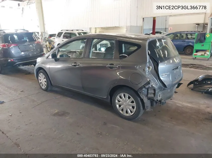 2016 Nissan Versa Note S (Sr)/S Plus/Sl/Sr/Sv VIN: 3N1CE2CP3GL366778 Lot: 40403783