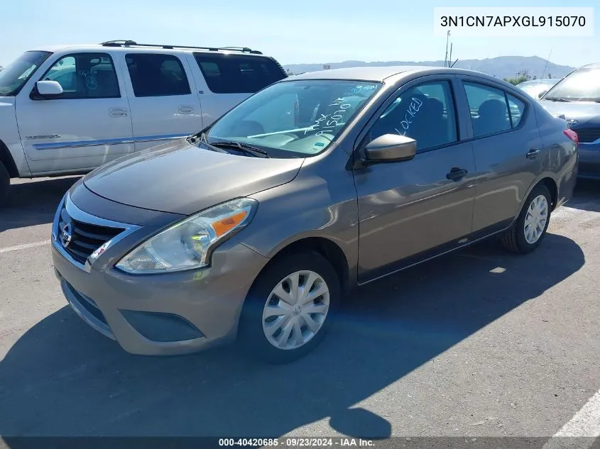 3N1CN7APXGL915070 2016 Nissan Versa 1.6 S+