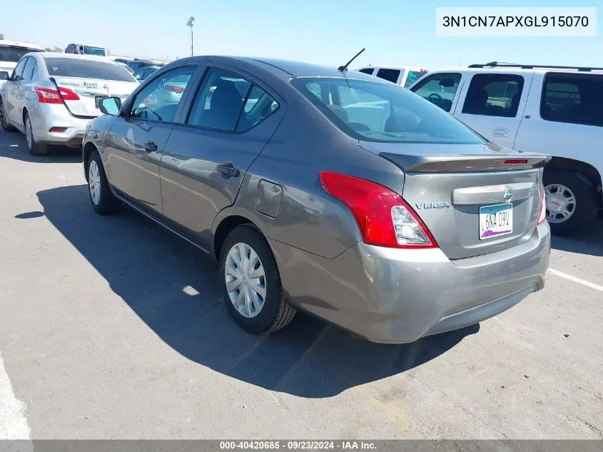 3N1CN7APXGL915070 2016 Nissan Versa 1.6 S+