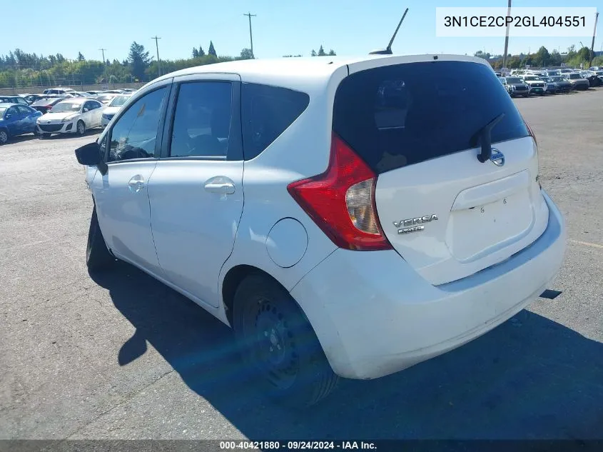 2016 Nissan Versa Note S (Sr)/S Plus/Sl/Sr/Sv VIN: 3N1CE2CP2GL404551 Lot: 40421880