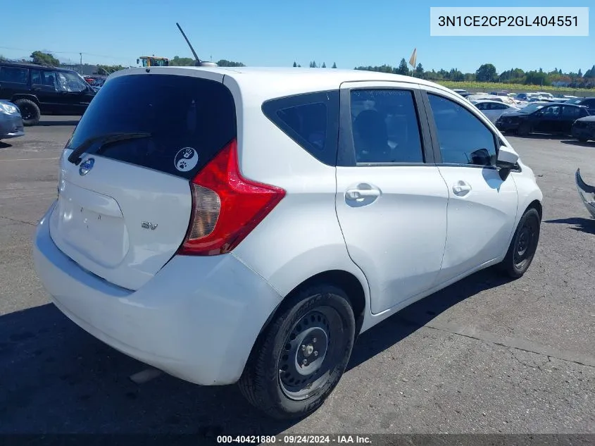 2016 Nissan Versa Note S (Sr)/S Plus/Sl/Sr/Sv VIN: 3N1CE2CP2GL404551 Lot: 40421880