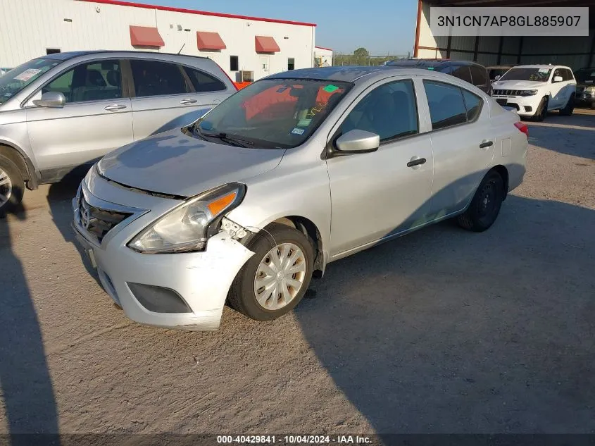 2016 Nissan Versa 1.6 S+ VIN: 3N1CN7AP8GL885907 Lot: 40429841