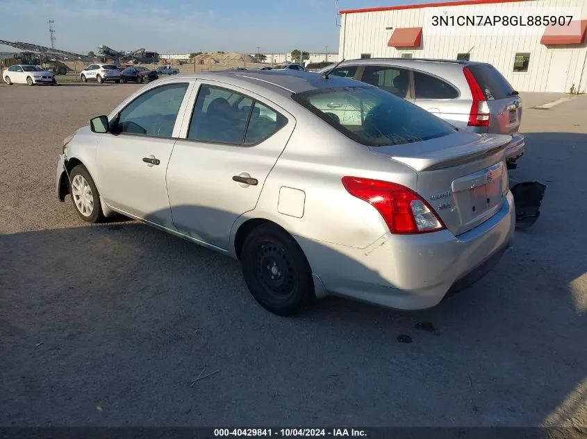 2016 Nissan Versa 1.6 S+ VIN: 3N1CN7AP8GL885907 Lot: 40429841