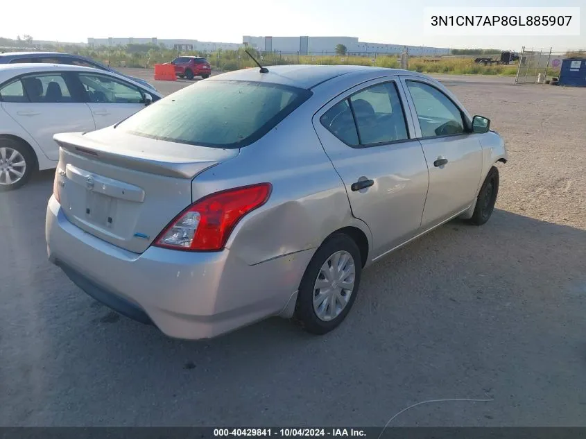 2016 Nissan Versa 1.6 S+ VIN: 3N1CN7AP8GL885907 Lot: 40429841