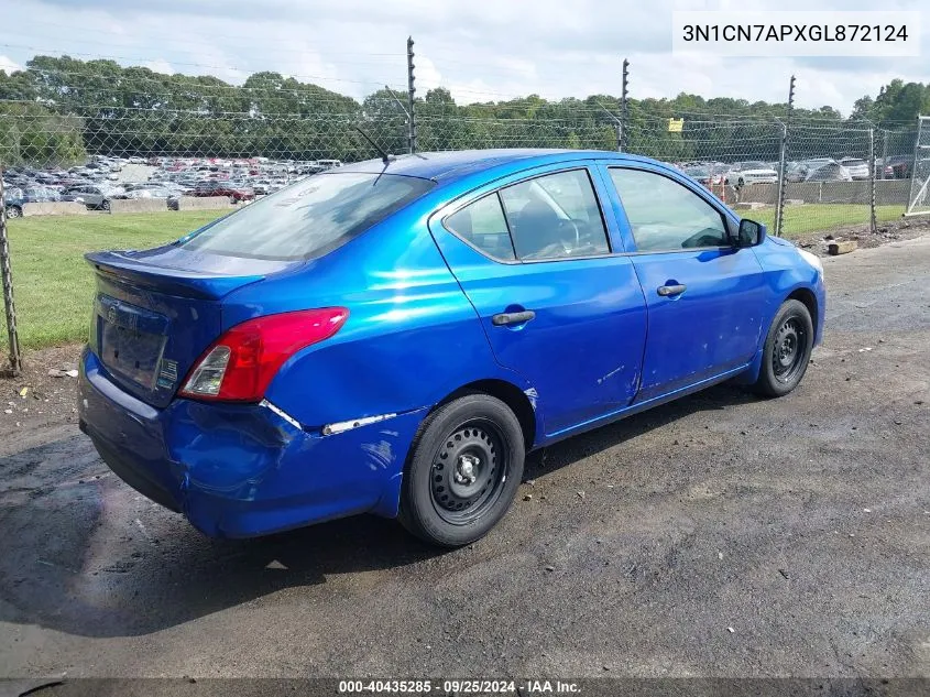 3N1CN7APXGL872124 2016 Nissan Versa 1.6 S+