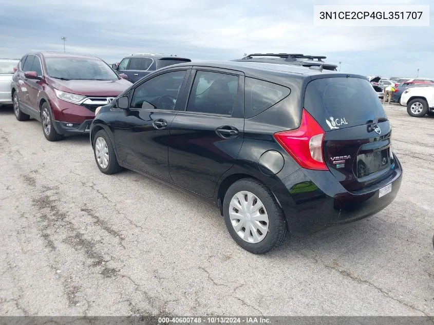 2016 Nissan Versa Note S (Sr)/S Plus/Sl/Sr/Sv VIN: 3N1CE2CP4GL351707 Lot: 40600748