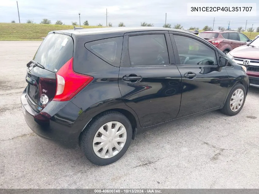 2016 Nissan Versa Note S (Sr)/S Plus/Sl/Sr/Sv VIN: 3N1CE2CP4GL351707 Lot: 40600748