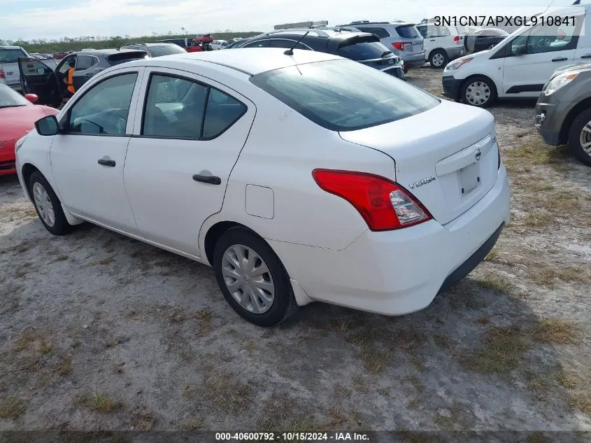 2016 Nissan Versa 1.6 S VIN: 3N1CN7APXGL910841 Lot: 40600792