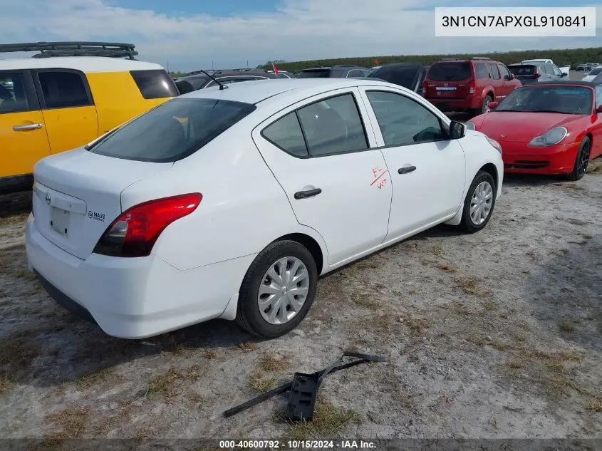 2016 Nissan Versa 1.6 S VIN: 3N1CN7APXGL910841 Lot: 40600792