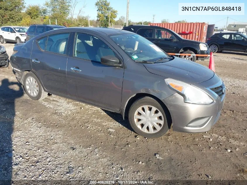 2016 Nissan Versa 1.6 Sv VIN: 3N1CN7AP6GL848418 Lot: 40620276