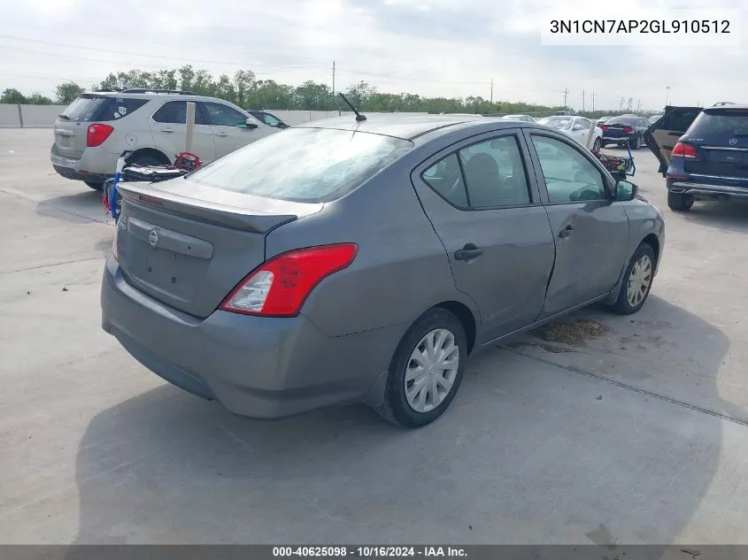 2016 Nissan Versa 1.6 S+ VIN: 3N1CN7AP2GL910512 Lot: 40625098