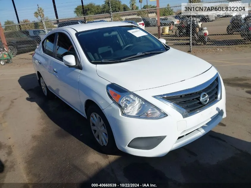 2016 Nissan Versa 1.6 S/1.6 S+/1.6 Sl/1.6 Sv VIN: 3N1CN7AP6GL832204 Lot: 40660539