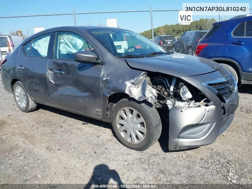 2016 Nissan Versa 1.6 S/1.6 S+/1.6 Sl/1.6 Sv VIN: 3N1CN7AP3GL810242 Lot: 40670146