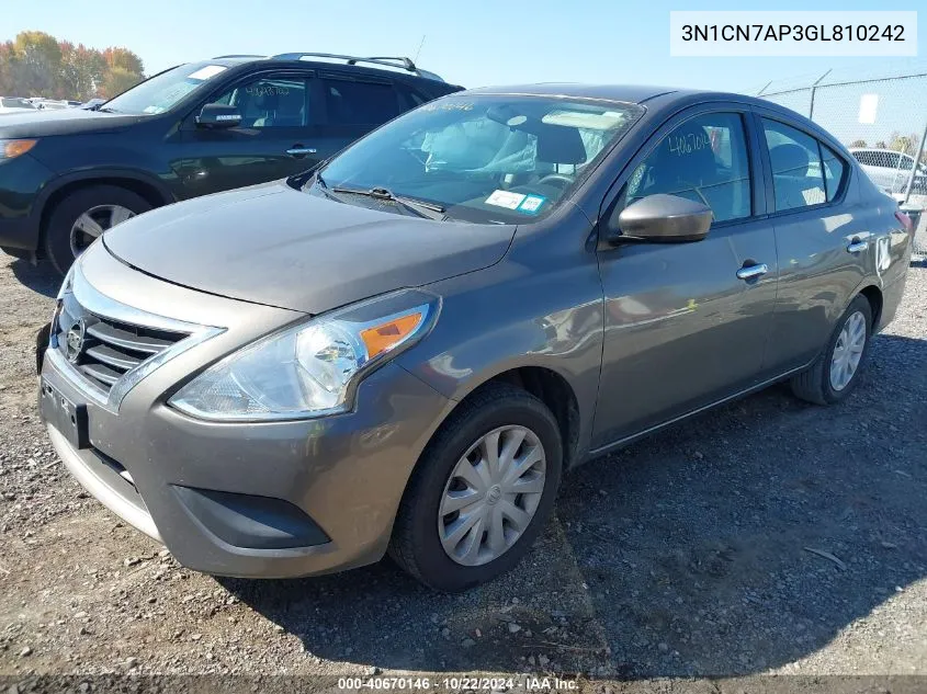 2016 Nissan Versa 1.6 S/1.6 S+/1.6 Sl/1.6 Sv VIN: 3N1CN7AP3GL810242 Lot: 40670146