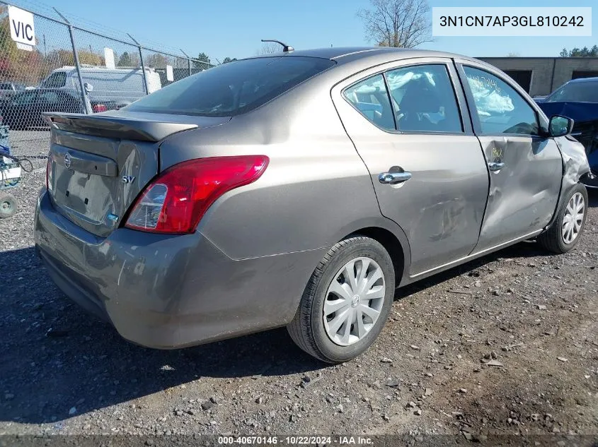 2016 Nissan Versa 1.6 S/1.6 S+/1.6 Sl/1.6 Sv VIN: 3N1CN7AP3GL810242 Lot: 40670146