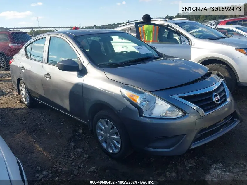 2016 Nissan Versa 1.6 S VIN: 3N1CN7AP3GL892473 Lot: 40686452