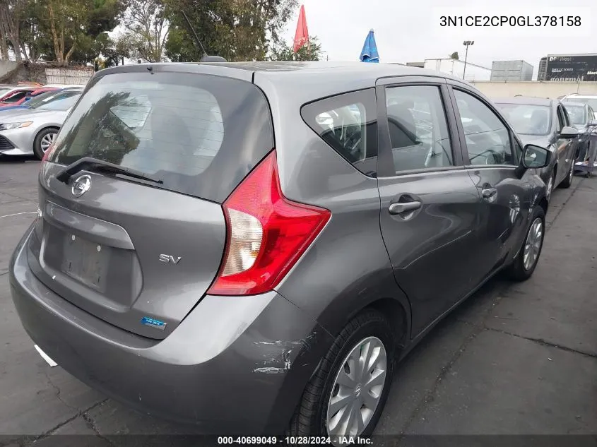 2016 Nissan Versa Note S (Sr)/S Plus/Sl/Sr/Sv VIN: 3N1CE2CP0GL378158 Lot: 40699049