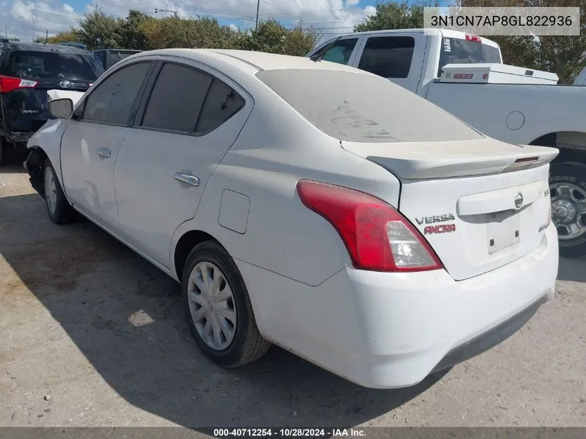 3N1CN7AP8GL822936 2016 Nissan Versa 1.6 S/1.6 S+/1.6 Sl/1.6 Sv