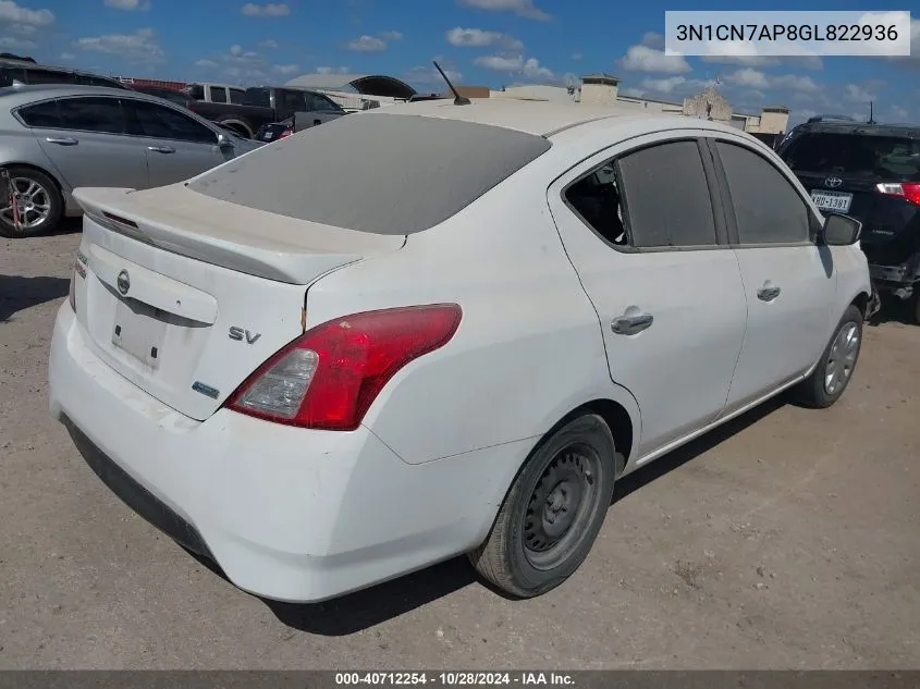 2016 Nissan Versa 1.6 S/1.6 S+/1.6 Sl/1.6 Sv VIN: 3N1CN7AP8GL822936 Lot: 40712254