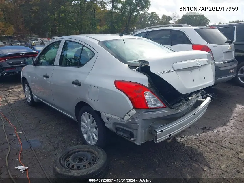 2016 Nissan Versa 1.6 S VIN: 3N1CN7AP2GL917959 Lot: 40725657