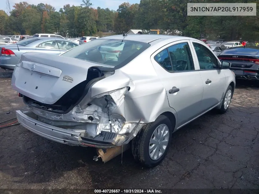 2016 Nissan Versa 1.6 S VIN: 3N1CN7AP2GL917959 Lot: 40725657