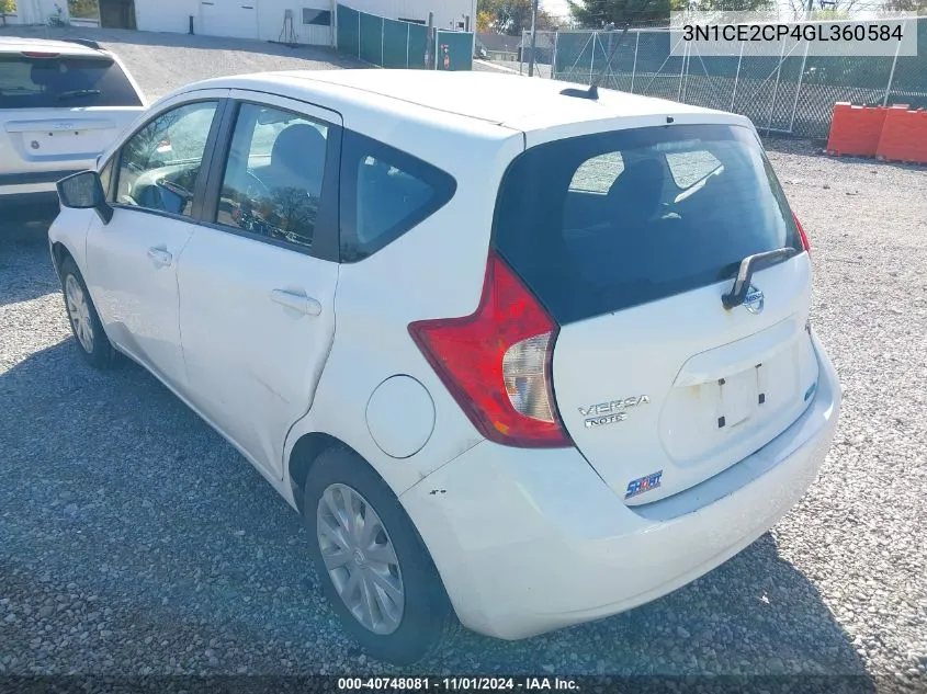 2016 Nissan Versa Note S (Sr)/S Plus/Sl/Sr/Sv VIN: 3N1CE2CP4GL360584 Lot: 40748081