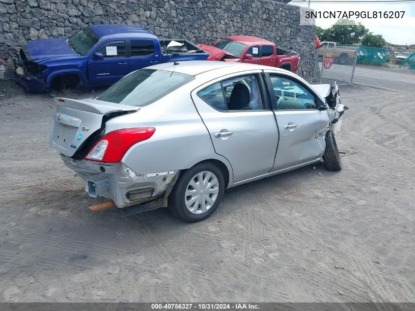 2016 Nissan Versa 1.6 S/1.6 S+/1.6 Sl/1.6 Sv VIN: 3N1CN7AP9GL816207 Lot: 40756327