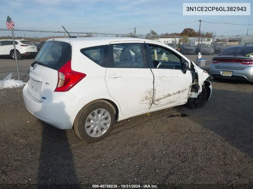 2016 Nissan Versa Note S (Sr)/S Plus/Sl/Sr/Sv VIN: 3N1CE2CP6GL382943 Lot: 40759238