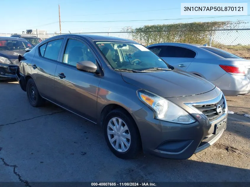 2016 Nissan Versa 1.6 S+ VIN: 3N1CN7AP5GL870121 Lot: 40807685