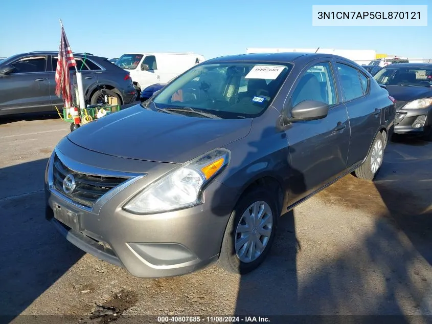 2016 Nissan Versa 1.6 S+ VIN: 3N1CN7AP5GL870121 Lot: 40807685