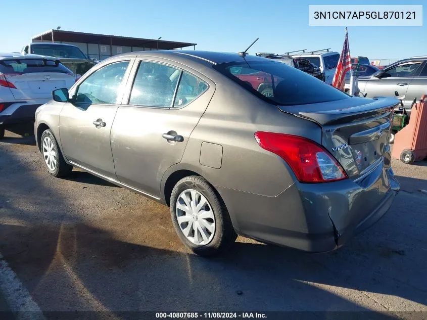 2016 Nissan Versa 1.6 S+ VIN: 3N1CN7AP5GL870121 Lot: 40807685