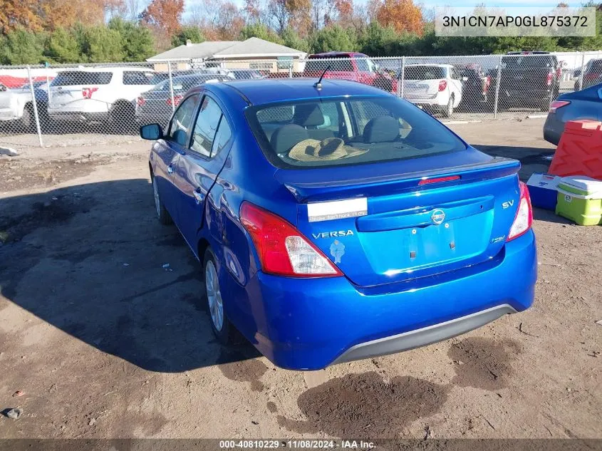 2016 Nissan Versa 1.6 S/1.6 S+/1.6 Sl/1.6 Sv VIN: 3N1CN7AP0GL875372 Lot: 40810229