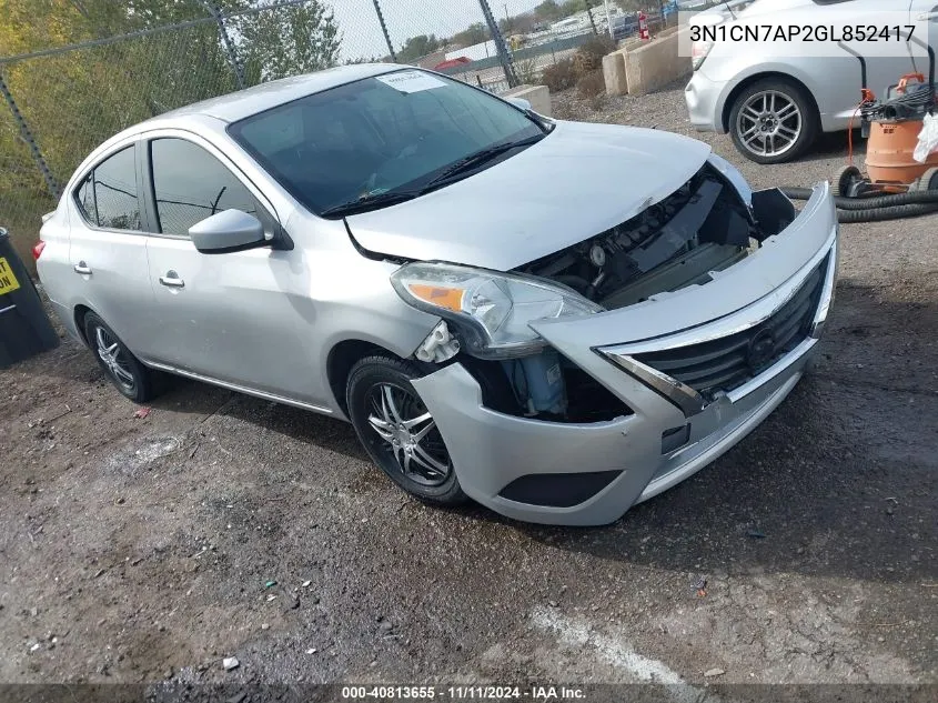 2016 Nissan Versa 1.6 S/1.6 S+/1.6 Sl/1.6 Sv VIN: 3N1CN7AP2GL852417 Lot: 40813655