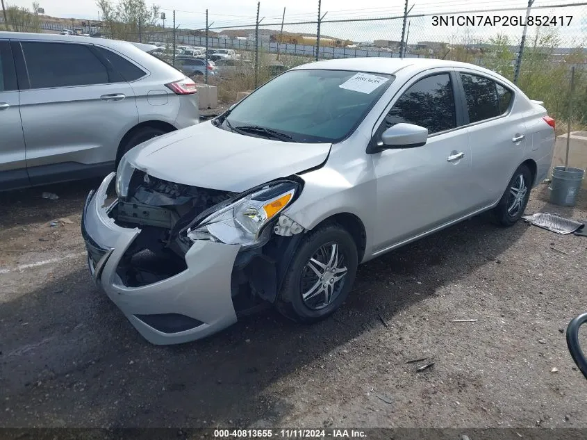 2016 Nissan Versa 1.6 S/1.6 S+/1.6 Sl/1.6 Sv VIN: 3N1CN7AP2GL852417 Lot: 40813655