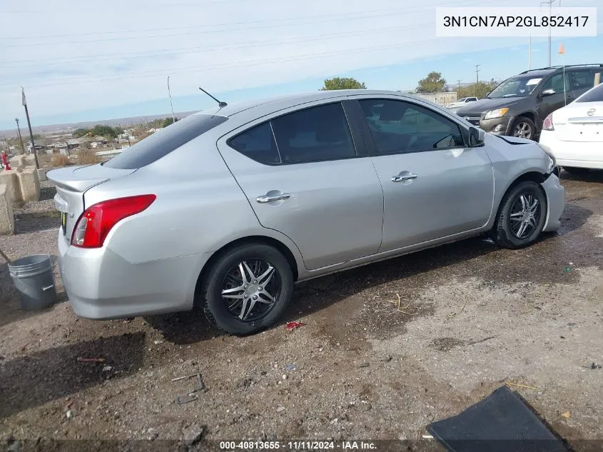 2016 Nissan Versa 1.6 S/1.6 S+/1.6 Sl/1.6 Sv VIN: 3N1CN7AP2GL852417 Lot: 40813655