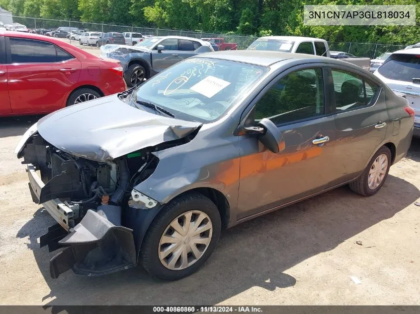 2016 Nissan Versa 1.6 S/1.6 S+/1.6 Sl/1.6 Sv VIN: 3N1CN7AP3GL818034 Lot: 40860860