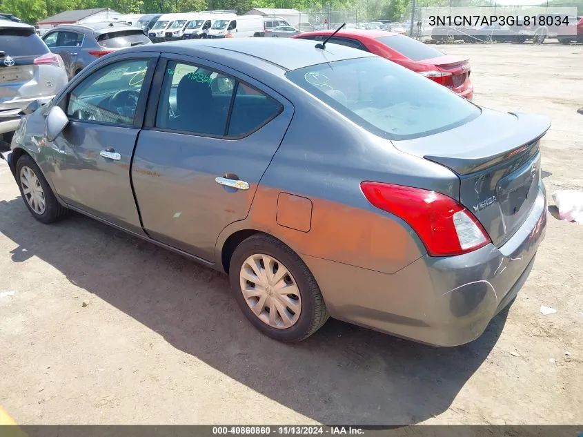 2016 Nissan Versa 1.6 S/1.6 S+/1.6 Sl/1.6 Sv VIN: 3N1CN7AP3GL818034 Lot: 40860860