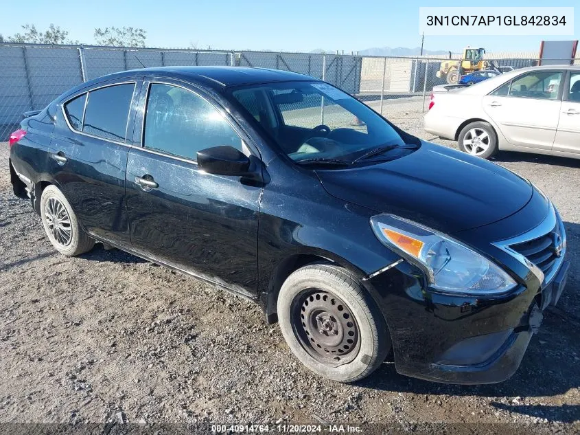 2016 Nissan Versa 1.6 S+ VIN: 3N1CN7AP1GL842834 Lot: 40914764