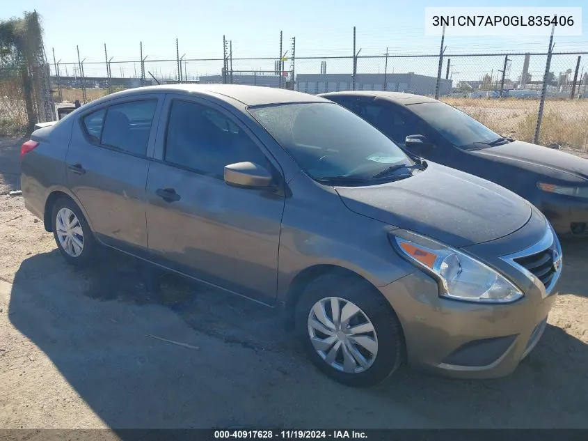 2016 Nissan Versa 1.6 S+ VIN: 3N1CN7AP0GL835406 Lot: 40917628