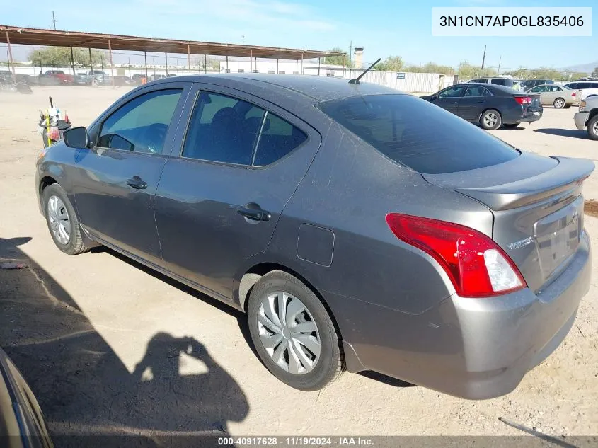 2016 Nissan Versa 1.6 S+ VIN: 3N1CN7AP0GL835406 Lot: 40917628