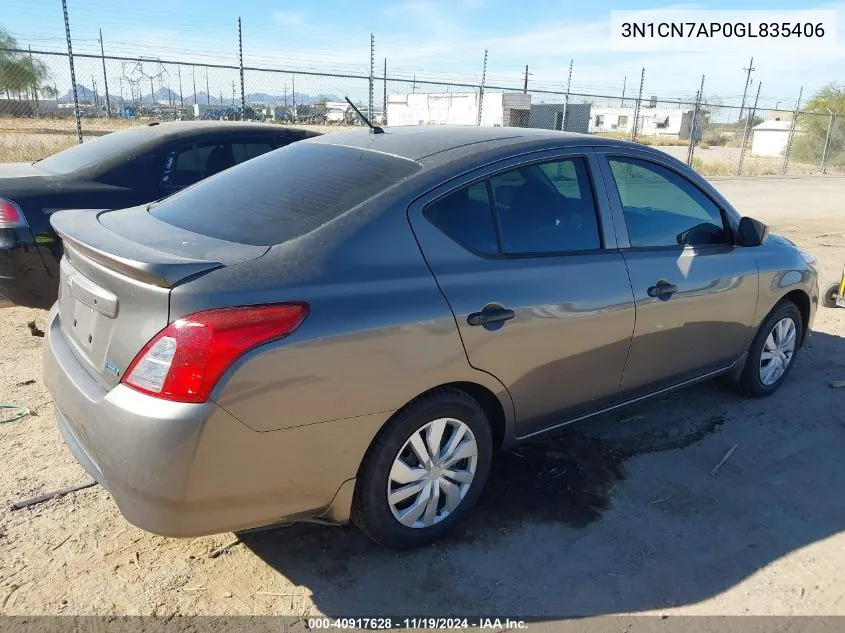 2016 Nissan Versa 1.6 S+ VIN: 3N1CN7AP0GL835406 Lot: 40917628