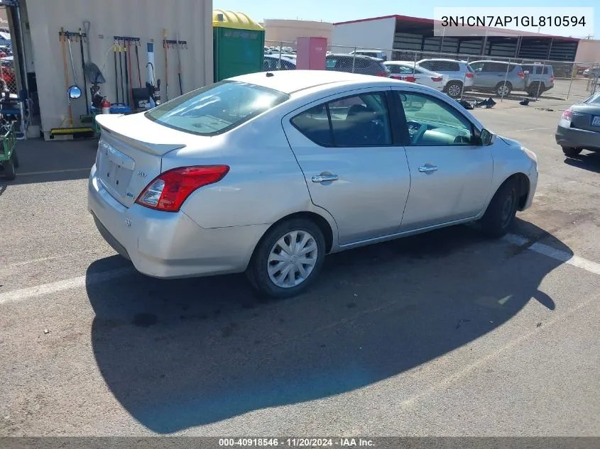 2016 Nissan Versa 1.6 S/1.6 S+/1.6 Sl/1.6 Sv VIN: 3N1CN7AP1GL810594 Lot: 40918546