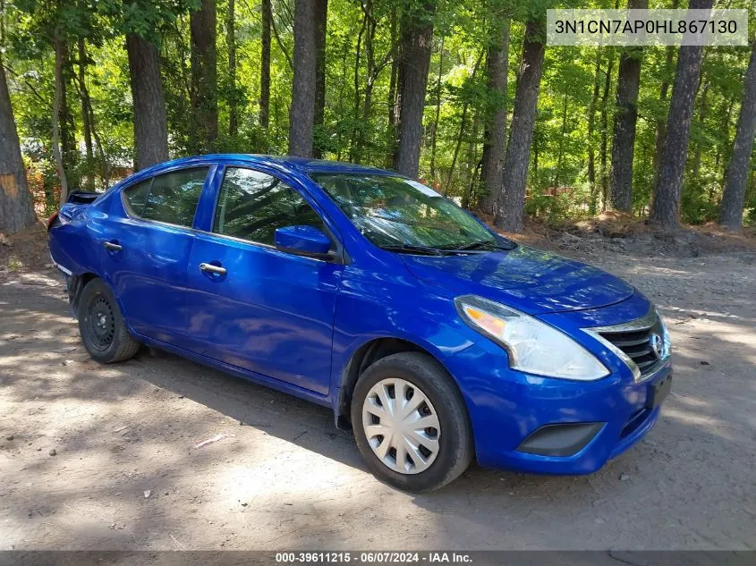 2017 Nissan Versa 1.6 S+ VIN: 3N1CN7AP0HL867130 Lot: 39611215