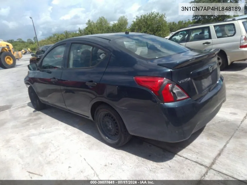 2017 Nissan Versa 1.6 S+ VIN: 3N1CN7AP4HL848189 Lot: 39877641