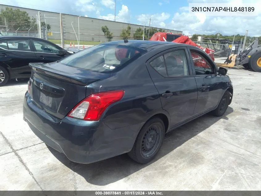 2017 Nissan Versa 1.6 S+ VIN: 3N1CN7AP4HL848189 Lot: 39877641