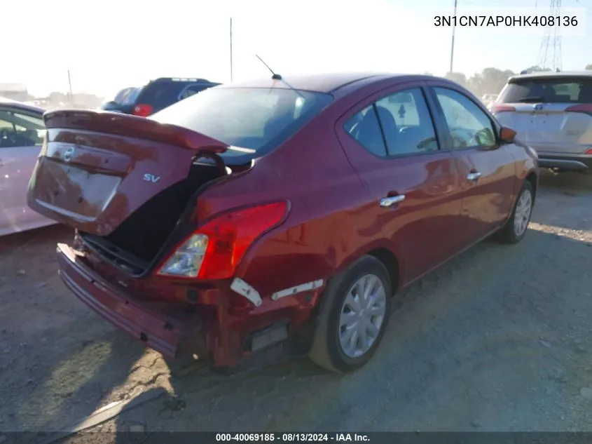 2017 Nissan Versa 1.6 Sv VIN: 3N1CN7AP0HK408136 Lot: 40069185