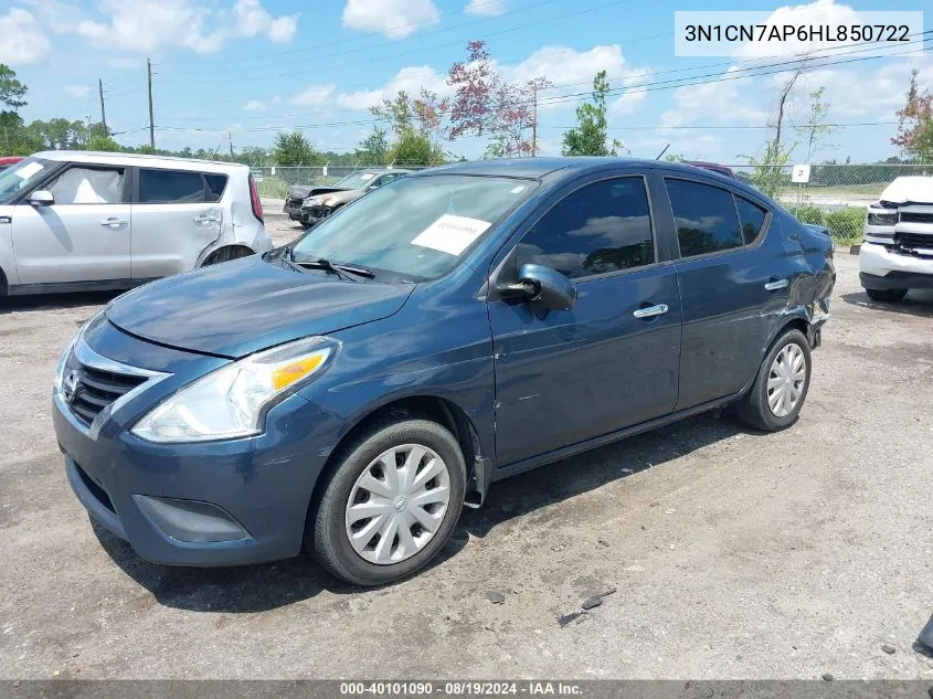 2017 Nissan Versa 1.6 Sv VIN: 3N1CN7AP6HL850722 Lot: 40101090