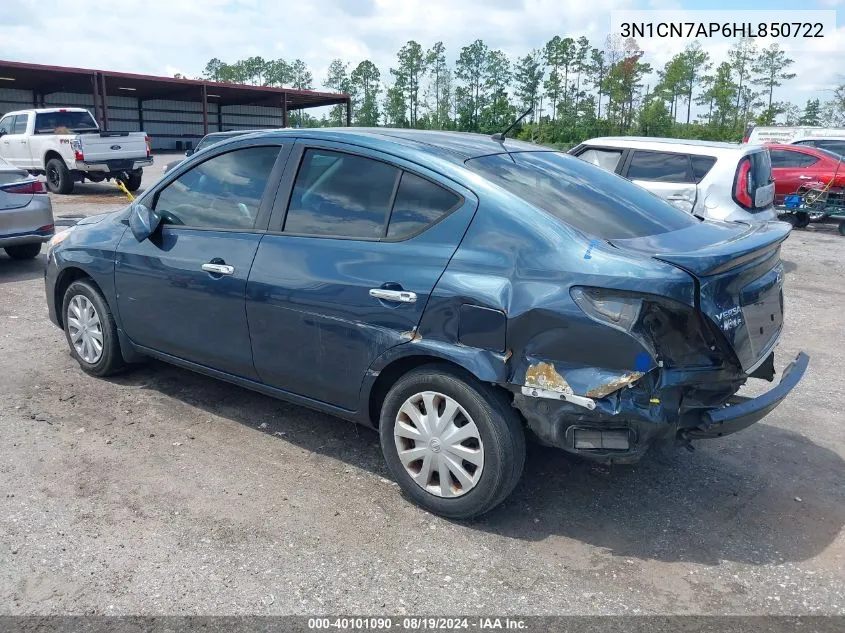 2017 Nissan Versa 1.6 Sv VIN: 3N1CN7AP6HL850722 Lot: 40101090