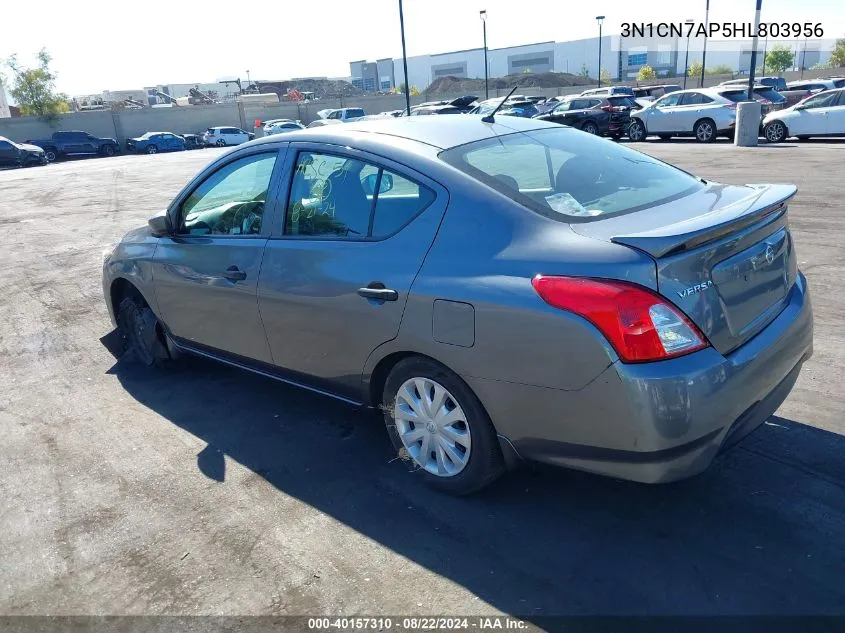 2017 Nissan Versa 1.6 S+ VIN: 3N1CN7AP5HL803956 Lot: 40157310