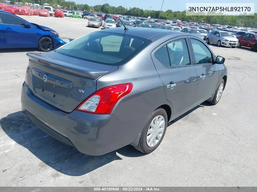 2017 Nissan Versa 1.6 Sv VIN: 3N1CN7AP5HL892170 Lot: 40180948